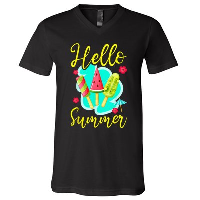 Ice Cream Popsicle Hello Summer V-Neck T-Shirt