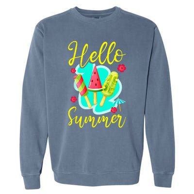 Ice Cream Popsicle Hello Summer Garment-Dyed Sweatshirt