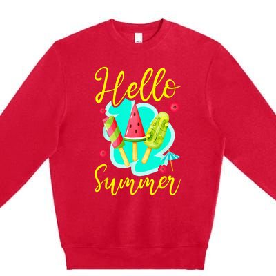 Ice Cream Popsicle Hello Summer Premium Crewneck Sweatshirt