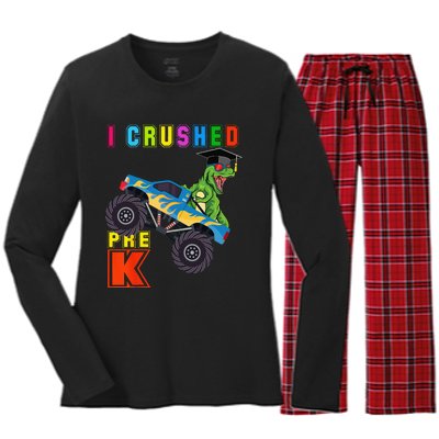 I Crushed PreK TRex Monster Truck Graduation Cap Women's Long Sleeve Flannel Pajama Set 