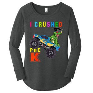 I Crushed PreK TRex Monster Truck Graduation Cap Women's Perfect Tri Tunic Long Sleeve Shirt