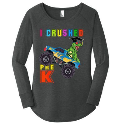 I Crushed PreK TRex Monster Truck Graduation Cap Women's Perfect Tri Tunic Long Sleeve Shirt