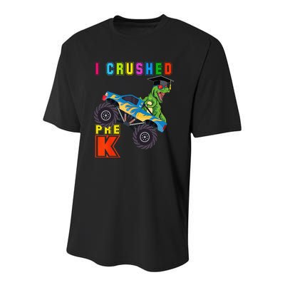 I Crushed PreK TRex Monster Truck Graduation Cap Youth Performance Sprint T-Shirt