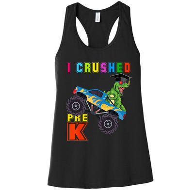 I Crushed PreK TRex Monster Truck Graduation Cap Women's Racerback Tank