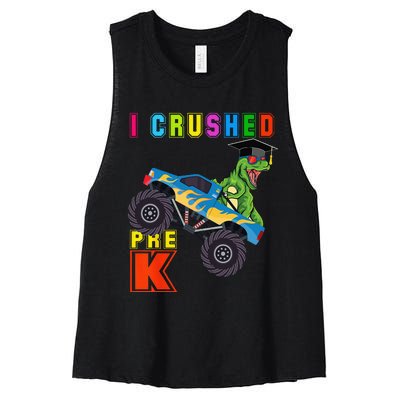 I Crushed PreK TRex Monster Truck Graduation Cap Women's Racerback Cropped Tank