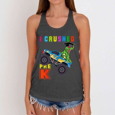 I Crushed PreK TRex Monster Truck Graduation Cap Women's Knotted Racerback Tank