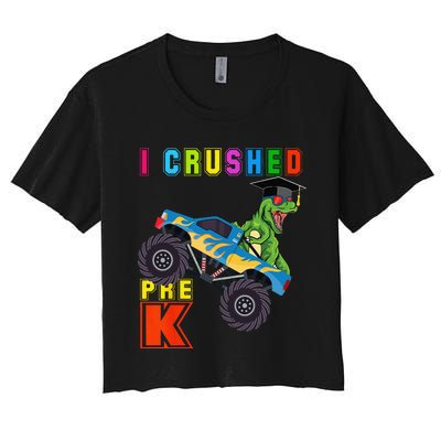 I Crushed PreK TRex Monster Truck Graduation Cap Women's Crop Top Tee