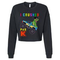 I Crushed PreK TRex Monster Truck Graduation Cap Cropped Pullover Crew