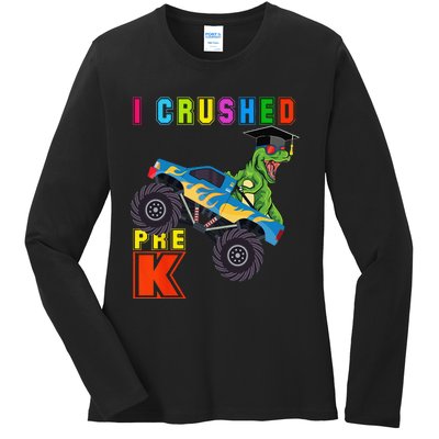 I Crushed PreK TRex Monster Truck Graduation Cap Ladies Long Sleeve Shirt