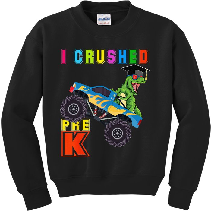 I Crushed PreK TRex Monster Truck Graduation Cap Kids Sweatshirt