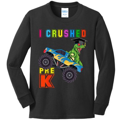 I Crushed PreK TRex Monster Truck Graduation Cap Kids Long Sleeve Shirt