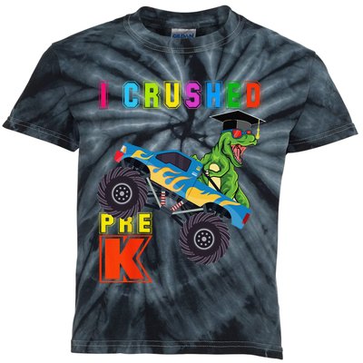 I Crushed PreK TRex Monster Truck Graduation Cap Kids Tie-Dye T-Shirt