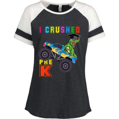 I Crushed PreK TRex Monster Truck Graduation Cap Enza Ladies Jersey Colorblock Tee