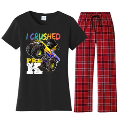 I Crushed Pre K Monster Truck Graduation Cap Tee Gift Boy Women's Flannel Pajama Set