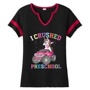 I Crushed Preschool Dabbing Unicorn Truck Graduation Gift Ladies Halftime Notch Neck Tee