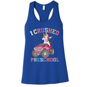 I Crushed Preschool Dabbing Unicorn Truck Graduation Gift Women's Racerback Tank