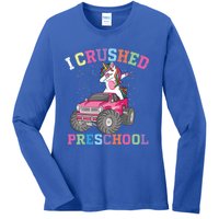 I Crushed Preschool Dabbing Unicorn Truck Graduation Gift Ladies Long Sleeve Shirt