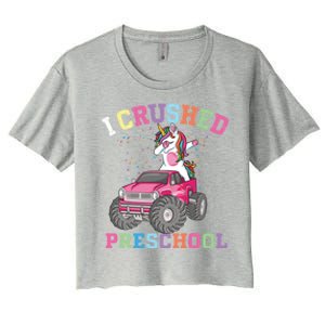 I Crushed Preschool Dabbing Unicorn Truck Graduation Gift Women's Crop Top Tee