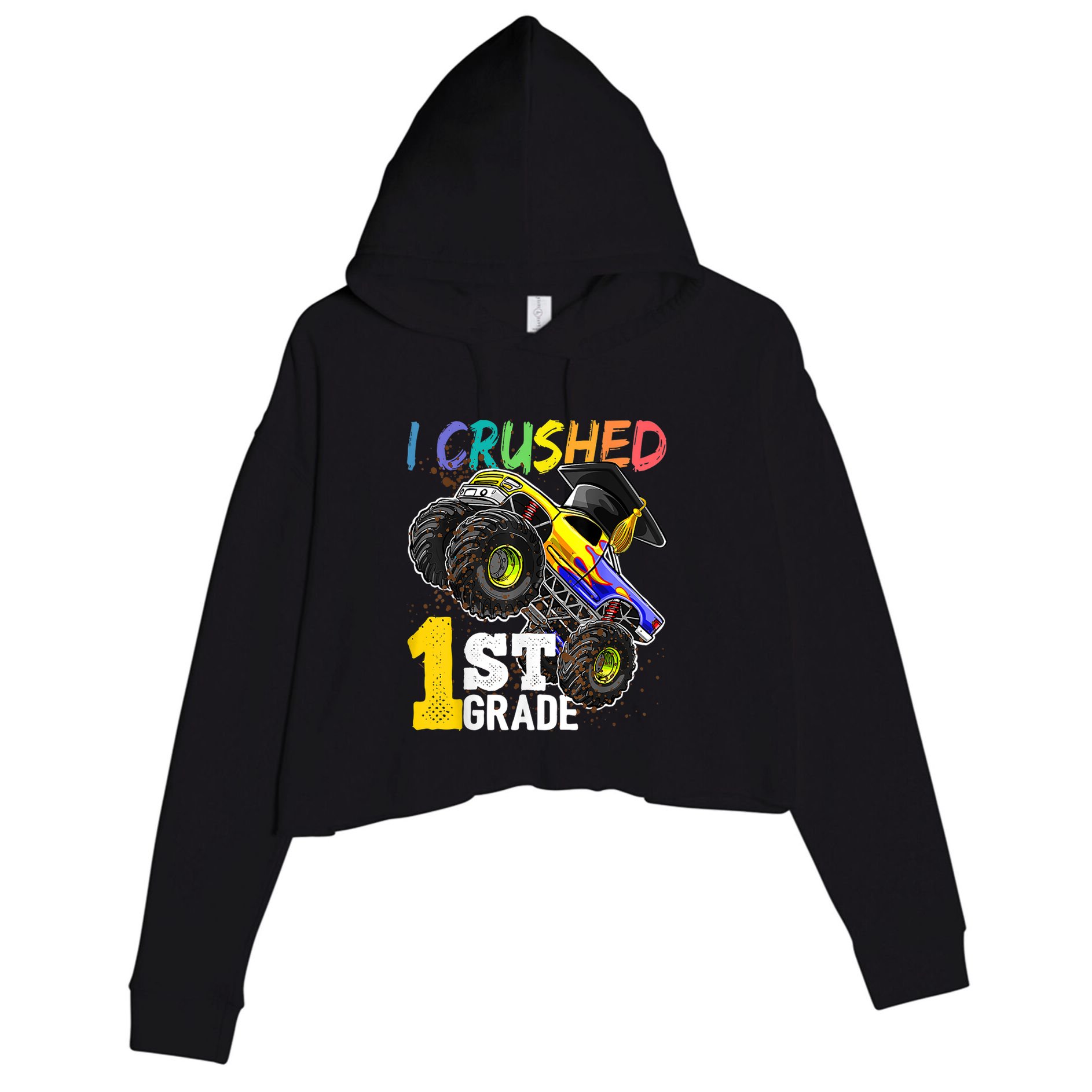 I Crushed Preschool Monster Truck Graduation Cap Gift Crop Fleece Hoodie