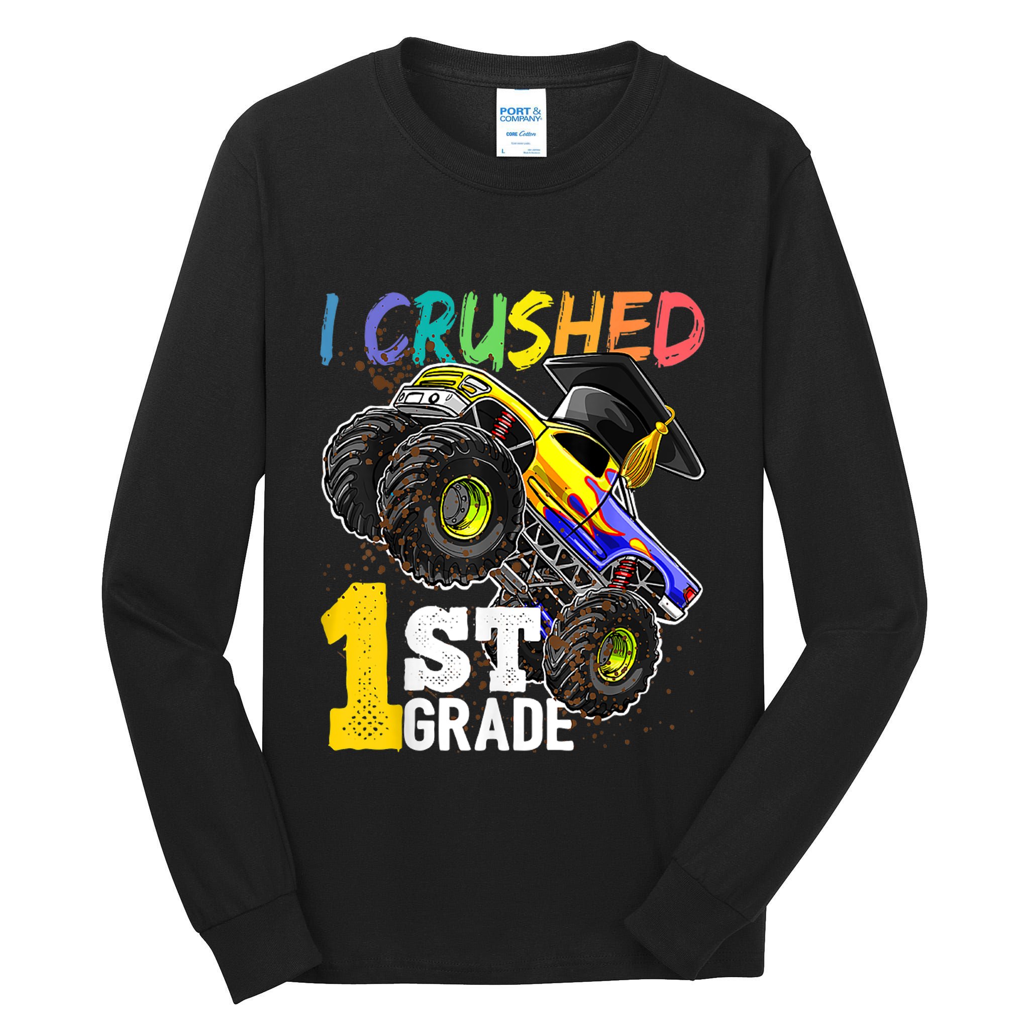 I Crushed Preschool Monster Truck Graduation Cap Gift Tall Long Sleeve T-Shirt