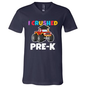 I Crushed PreK Monstertruck Graduate Preschool Graduation V-Neck T-Shirt