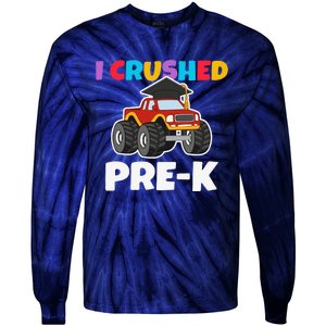 I Crushed PreK Monstertruck Graduate Preschool Graduation Tie-Dye Long Sleeve Shirt