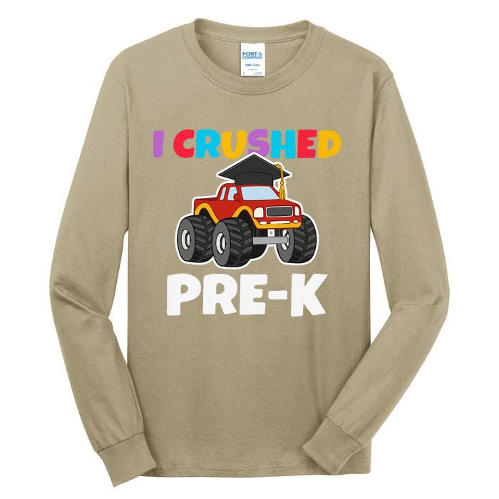 I Crushed PreK Monstertruck Graduate Preschool Graduation Tall Long Sleeve T-Shirt