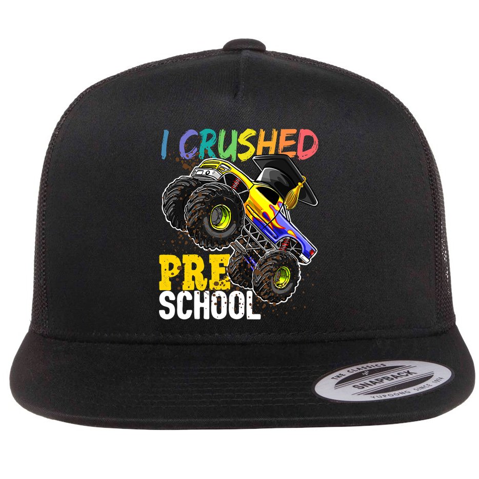 I Crushed Preschool Monster Truck Graduation Cap Gift Boys Flat Bill Trucker Hat