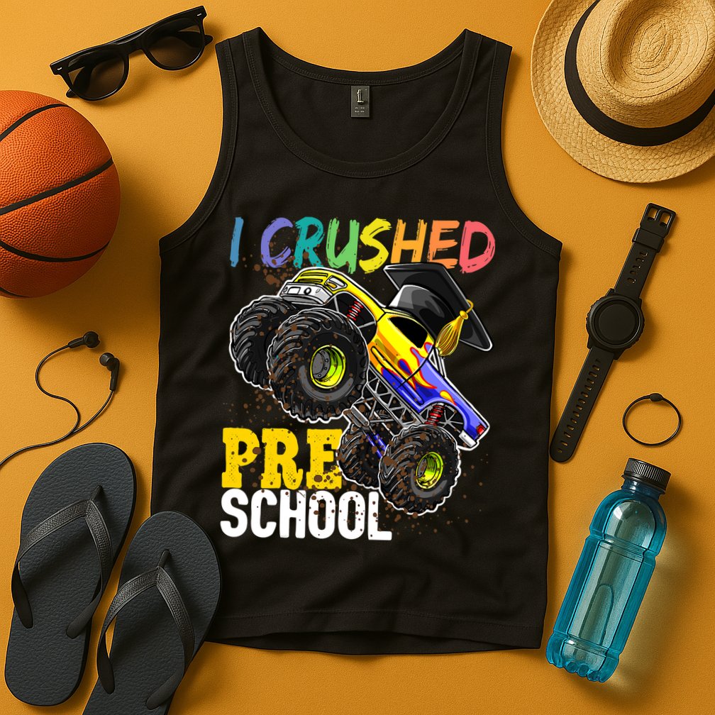 I Crushed Preschool Monster Truck Graduation Cap Gift Boys Tank Top