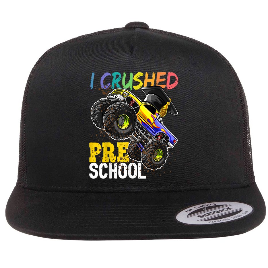 I Crushed Preschool Monster Truck Graduation Cap Gift Boys Flat Bill Trucker Hat