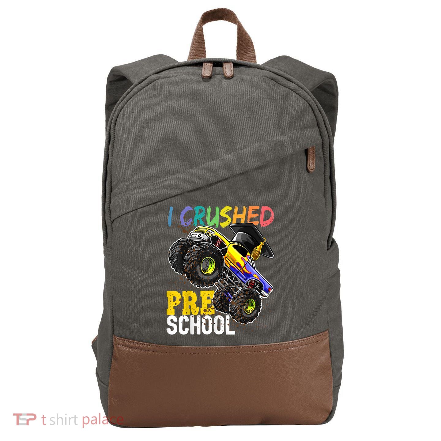 I Crushed Preschool Monster Truck Graduation Cap Gift Boys Cotton Canvas Backpack