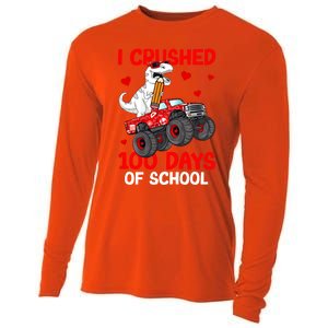 I Crushed Retro 100 Days Of School Dinosaur T Rex Smarter Great Gift Cooling Performance Long Sleeve Crew