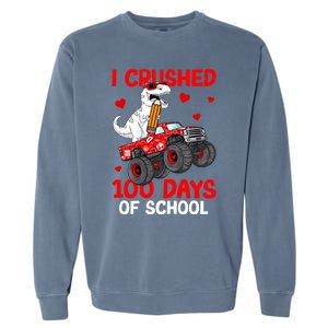 I Crushed Retro 100 Days Of School Dinosaur T Rex Smarter Great Gift Garment-Dyed Sweatshirt