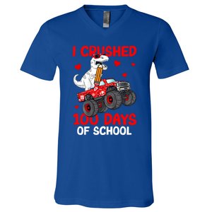 I Crushed Retro 100 Days Of School Dinosaur T Rex Smarter Great Gift V-Neck T-Shirt