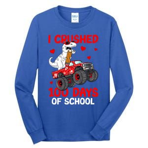 I Crushed Retro 100 Days Of School Dinosaur T Rex Smarter Great Gift Tall Long Sleeve T-Shirt