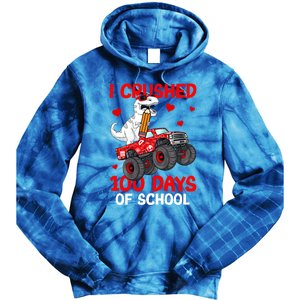 I Crushed Retro 100 Days Of School Dinosaur T Rex Smarter Great Gift Tie Dye Hoodie