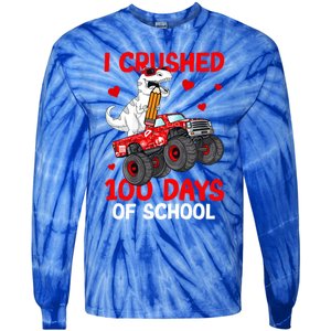 I Crushed Retro 100 Days Of School Dinosaur T Rex Smarter Great Gift Tie-Dye Long Sleeve Shirt