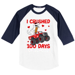 I Crushed Retro 100 Days Of School Dinosaur T Rex Smarter Great Gift Baseball Sleeve Shirt