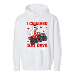 I Crushed Retro 100 Days Of School Dinosaur T Rex Smarter Great Gift Garment-Dyed Fleece Hoodie