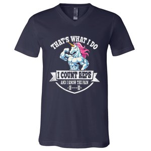 I Count Reps Funny Unicorn Workout Training V-Neck T-Shirt