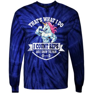 I Count Reps Funny Unicorn Workout Training Tie-Dye Long Sleeve Shirt