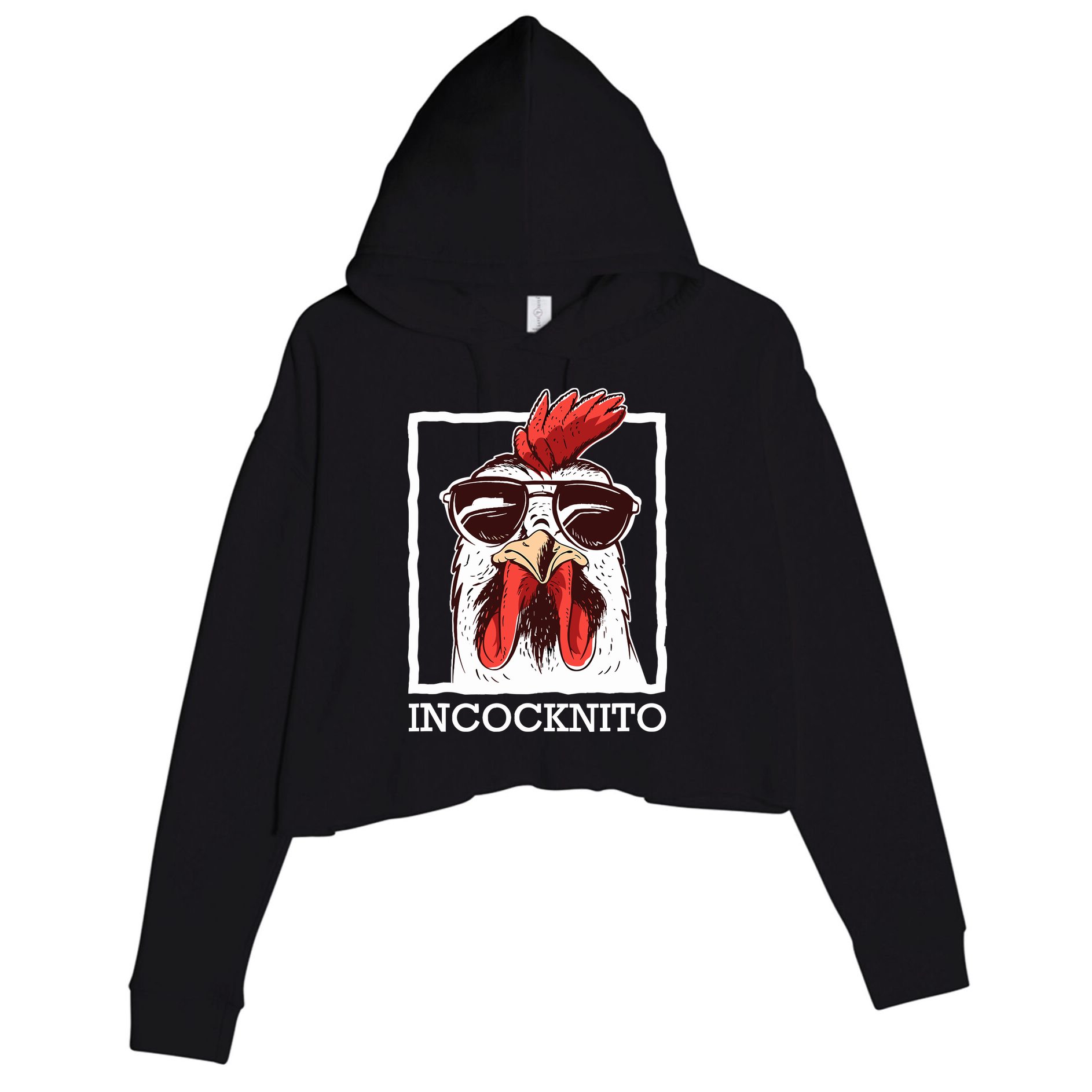 Incocknito Cock Rooster Wearing Sunglasses Chicken Lover Crop Fleece Hoodie