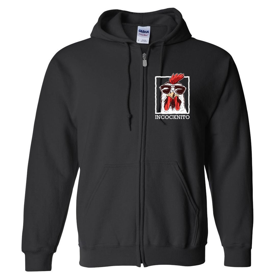 Incocknito Cock Rooster Wearing Sunglasses Chicken Lover Full Zip Hoodie