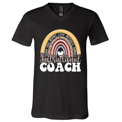 Instructional Coach Rainbow Leopard Academic Specialist V-Neck T-Shirt