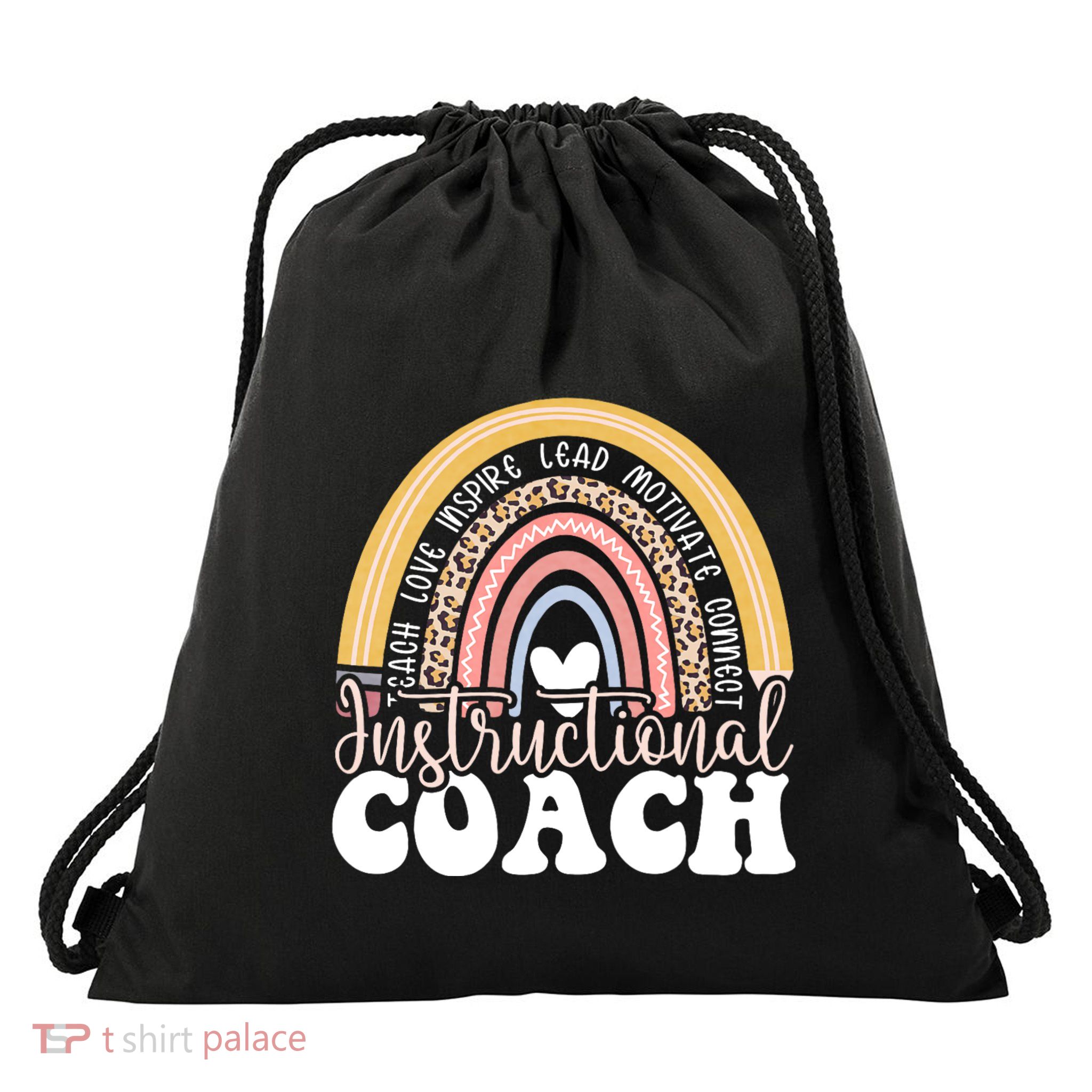 Instructional Coach Rainbow Leopard Academic Specialist Drawstring Bag