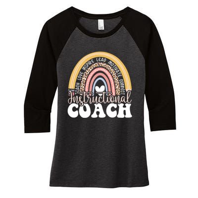 Instructional Coach Rainbow Leopard Academic Specialist Women's Tri-Blend 3/4-Sleeve Raglan Shirt