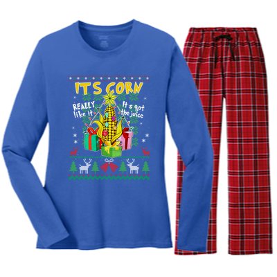 Its Corn Really Like It ItS Got The Juice Ugly Christmas Gift Women's Long Sleeve Flannel Pajama Set 