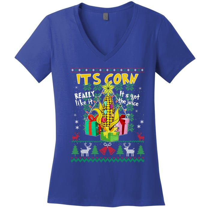 Its Corn Really Like It ItS Got The Juice Ugly Christmas Gift Women's V-Neck T-Shirt