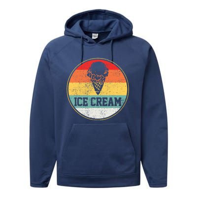 Ice Cream Retro Vintage Summer Treats Cone Cool Tee Performance Fleece Hoodie