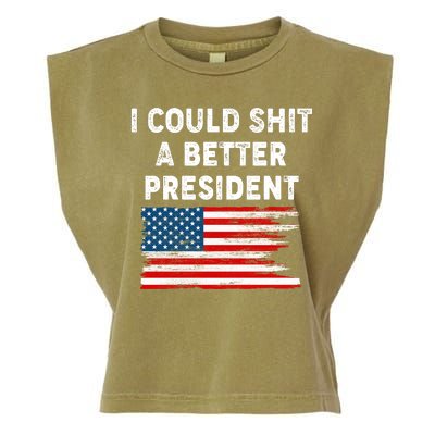 I Could Shit A Better President Distressed USA American Flag Garment-Dyed Women's Muscle Tee